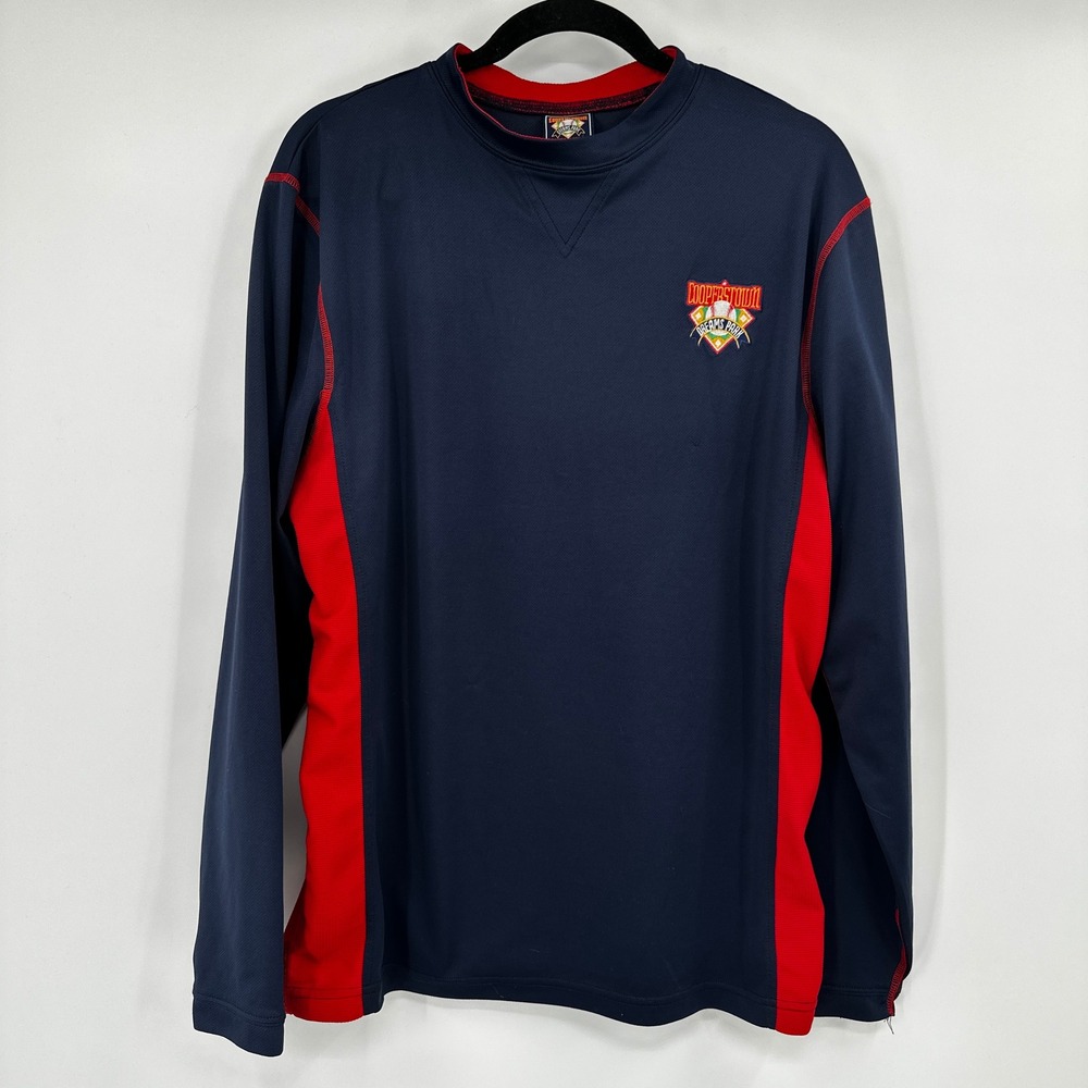 Cooperstown Dreams Park Mens Long Sleeve Baseball Training Shirt Navy Red Sports